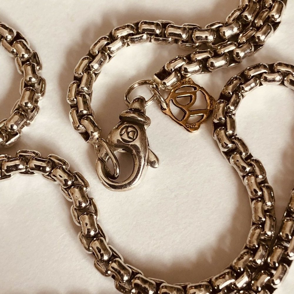 David Yurman 24" Sterling Silver/14k Tag Box Chain Necklace 3.6mm W/pouch